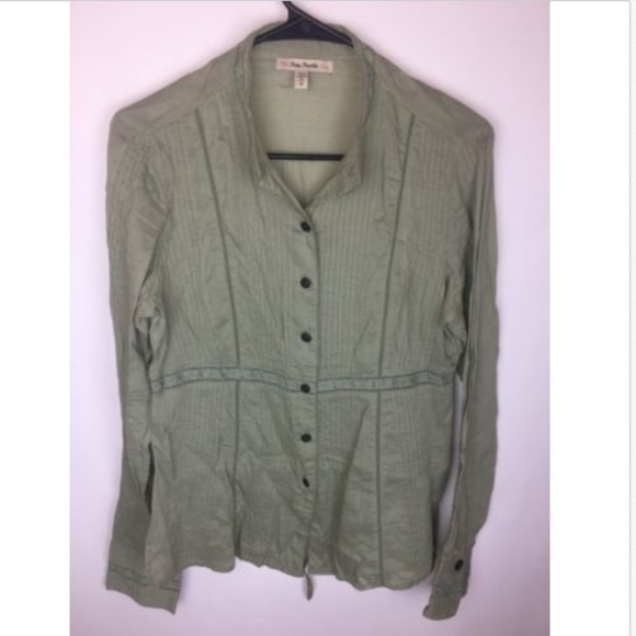 Anthropologie Tops - FREE PEOPLE Army Green Boho Top Shirt 8 M